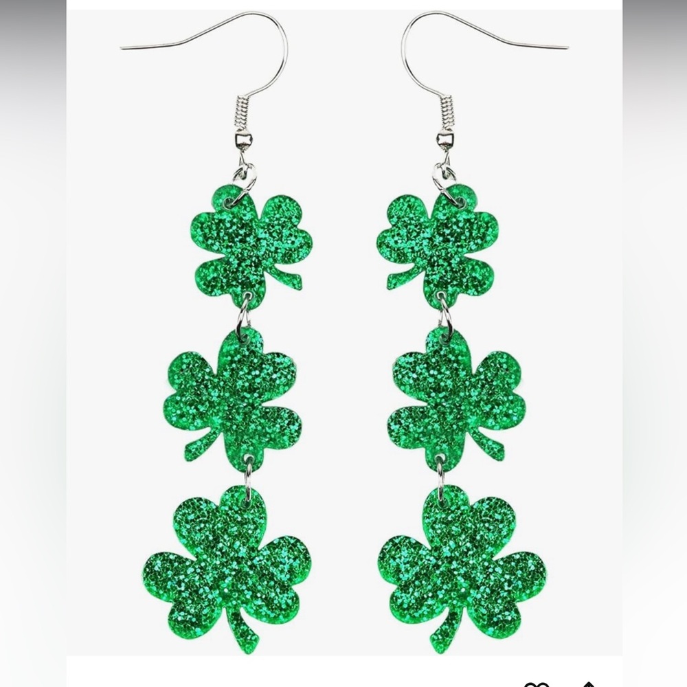 St Patricks Day Green Shamrock Clover Earrings for Women